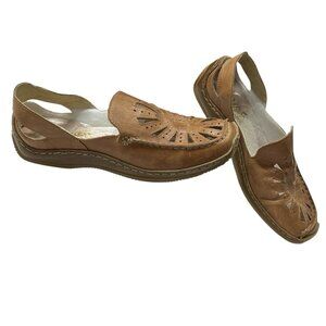 Reiker Shoe Womens 8.5 Leather Laser Cutout Sling Back Sandal Comfort Closed Toe